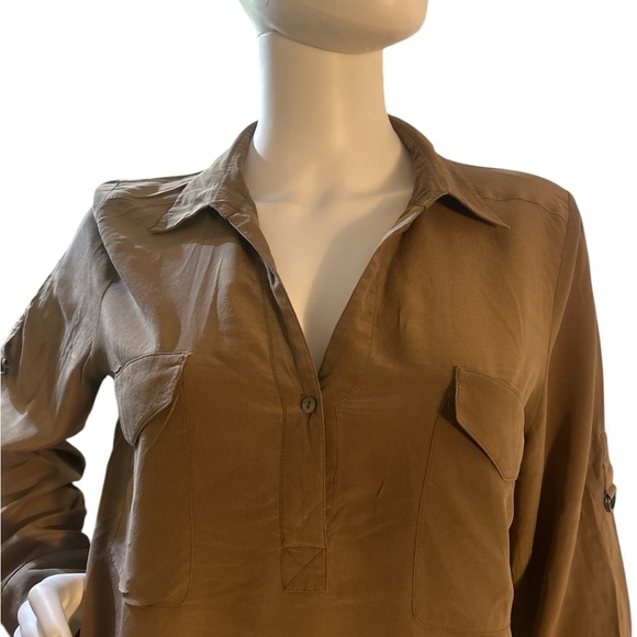 EILEEN FISHER Brown Silk Long Sleeve Blouse - Picture 4 of 8